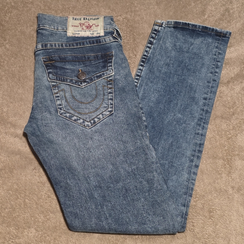 GUC Mens True Religion Rocco Relaxed Skinny Jeans Size 30 Blue Flap